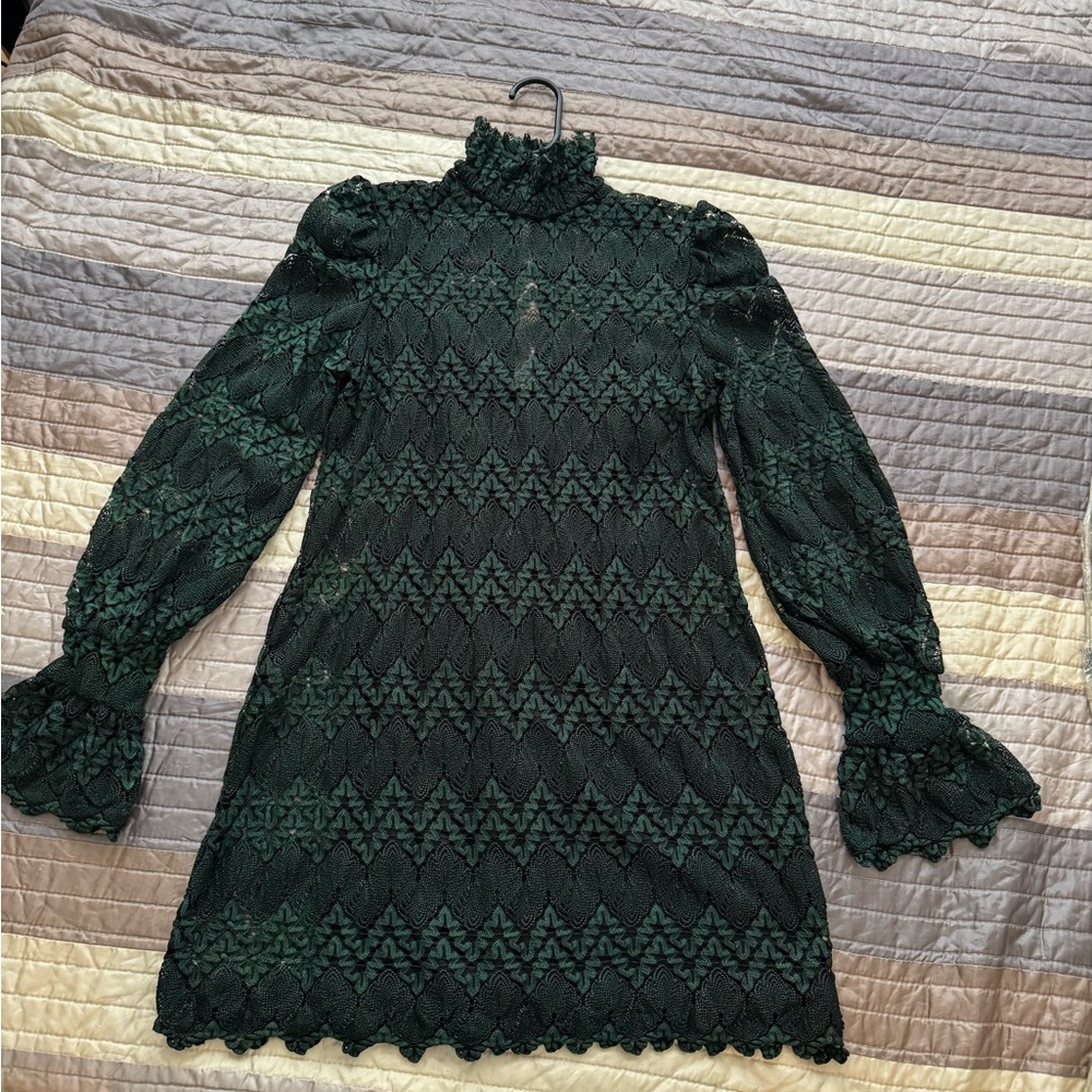 Dark green Zara Lace mini Dress with long Sleeves